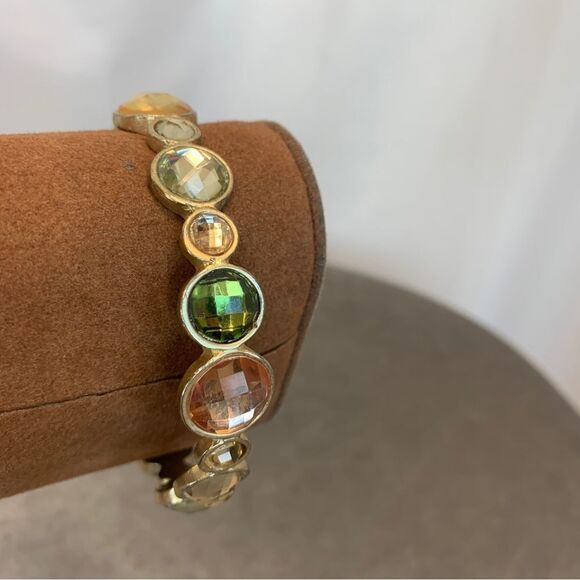 🛍3/$20 PASTEL pink green gold jewelled bangle bracelet - Picture 6 of 6